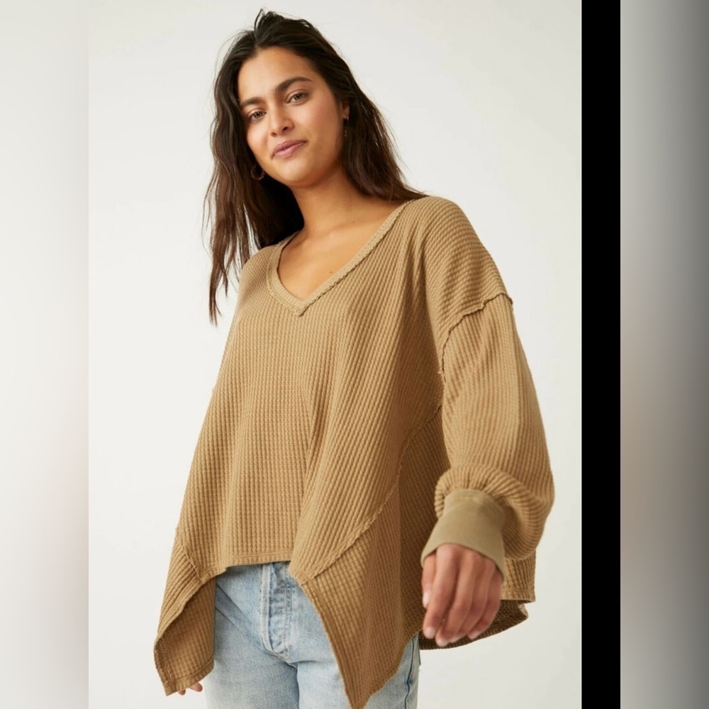 NWOT We the Free Coraline Thermal Sweater XS Olive V-neck Could Fit a M+